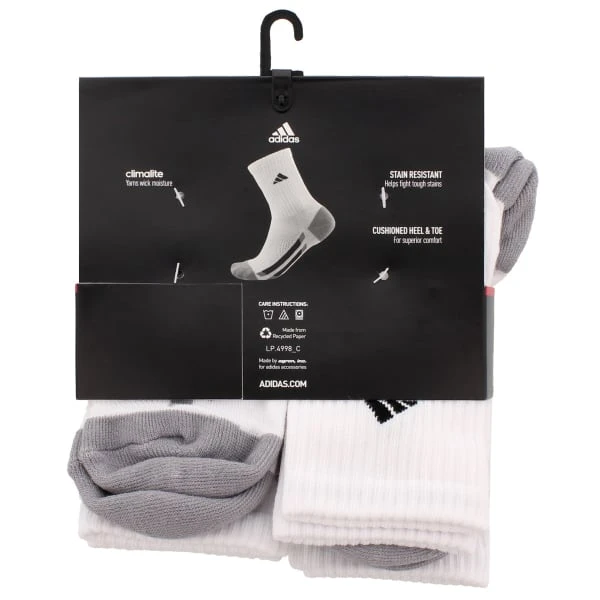 ADIDAS Boys' Grade School Vertical Stripe Crew Socks, White, 6 Pack 5 ADIDAS Boys' Grade School Vertical Stripe Crew Socks, White, 6 Pack - Image 3