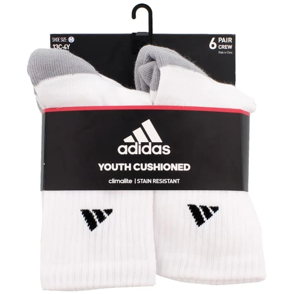 ADIDAS Boys' Grade School Vertical Stripe Crew Socks, White, 6 Pack 7 ADIDAS Boys' Grade School Vertical Stripe Crew Socks, White, 6 Pack - Image 5