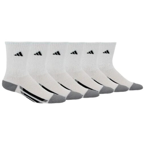 ADIDAS Boys' Grade School Vertical Stripe Crew Socks, White, 6 Pack -Activewear Of Kid Shop 2025838 101 main
